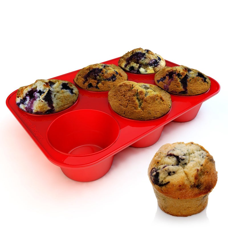 Silicone Designs Silicone Texas Muffin Pan 6-Cups, Jumbo Muffin Pan Set of 2, BPA-Free Non-Stick Cupcake Maker, 10.75L x 7.5W for Baking - Image 3